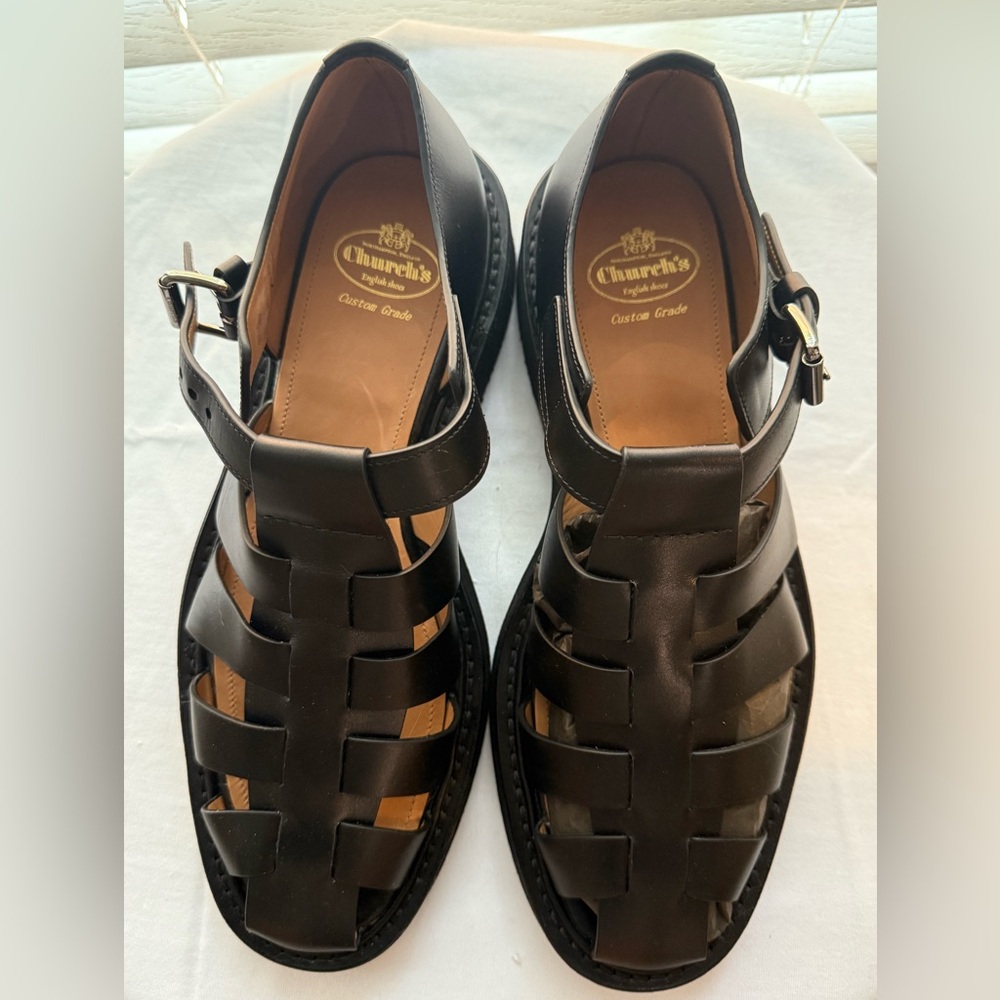 Church's Black Leather Woven Fisherman Buckle Sandals
